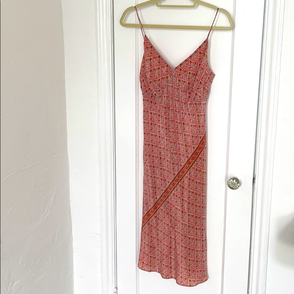 PLENTY pink floral silk slip dress Sz M